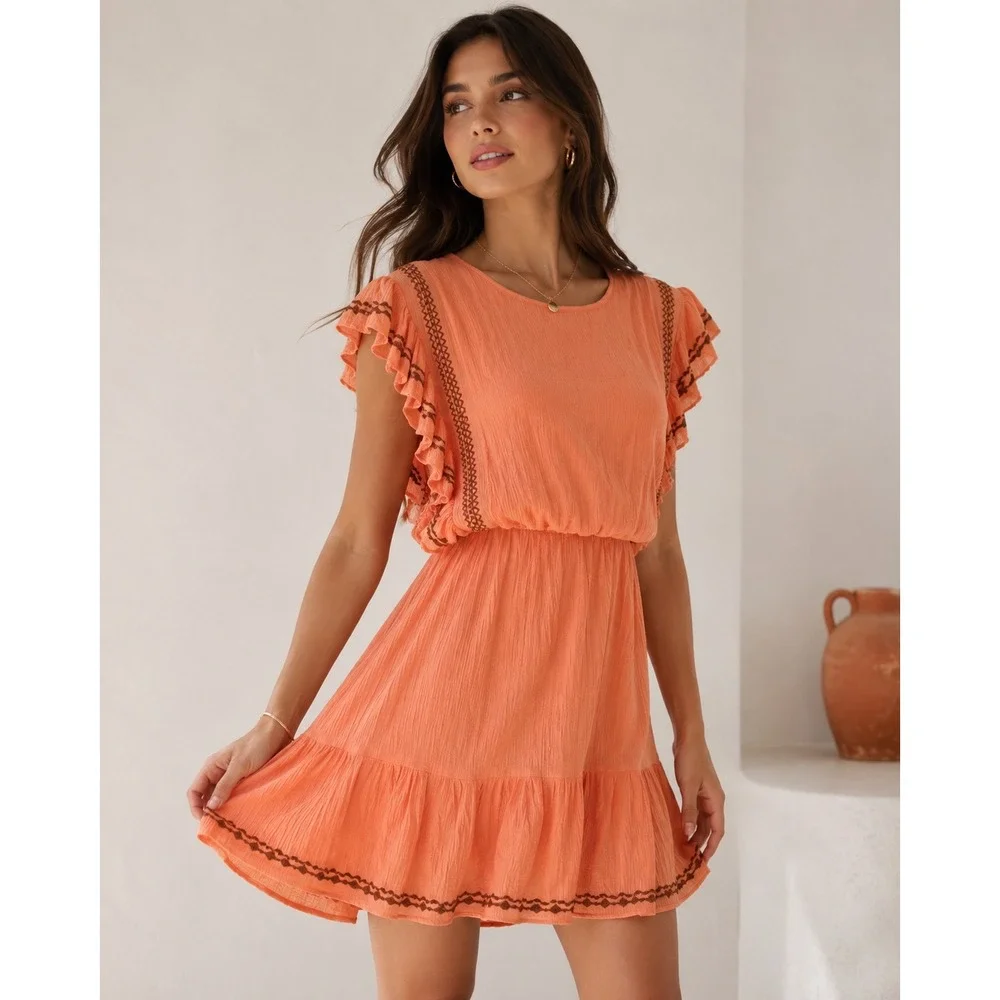 free people orange mini dress X-Small Sugarpie Top Cinnamon Long Sleeve Summer flirty tops Selling orange free people dress!